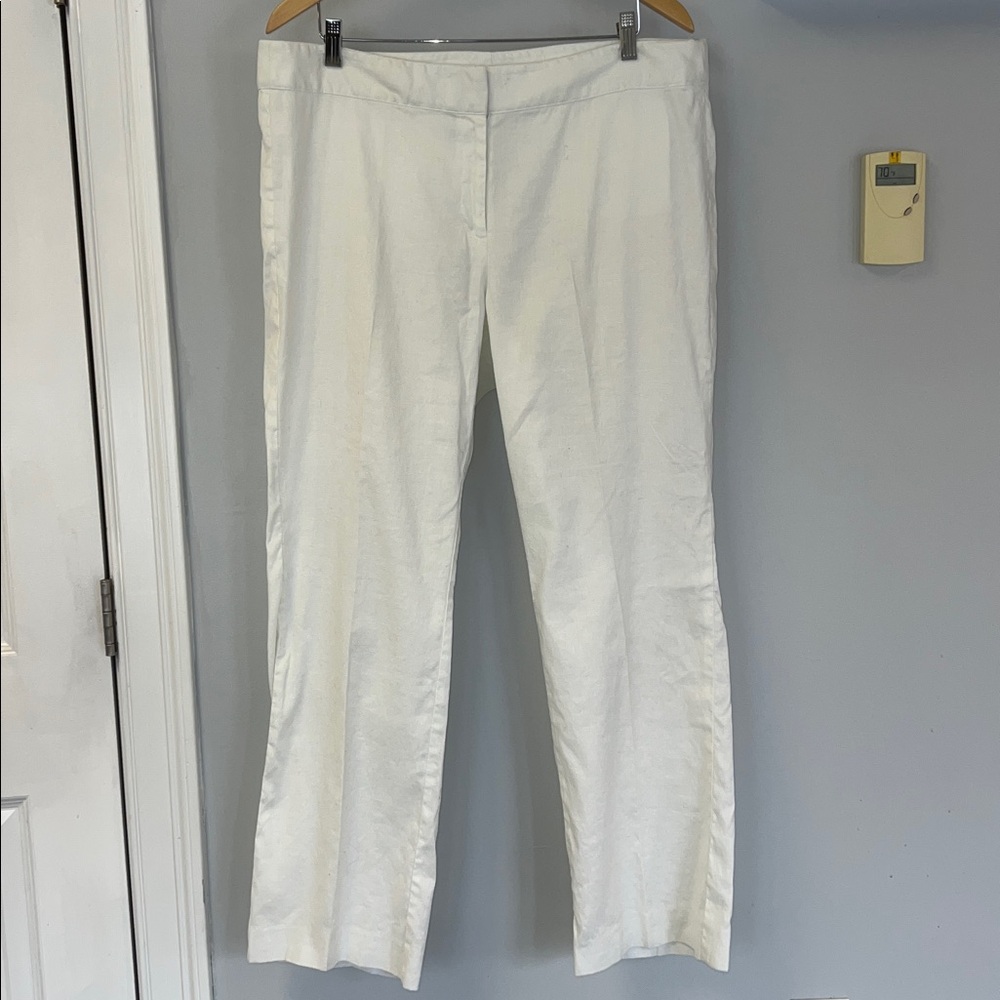 J. Jill Classic White  Boho Cotton/Linen Trousers  zip and Button Closure Sz 18